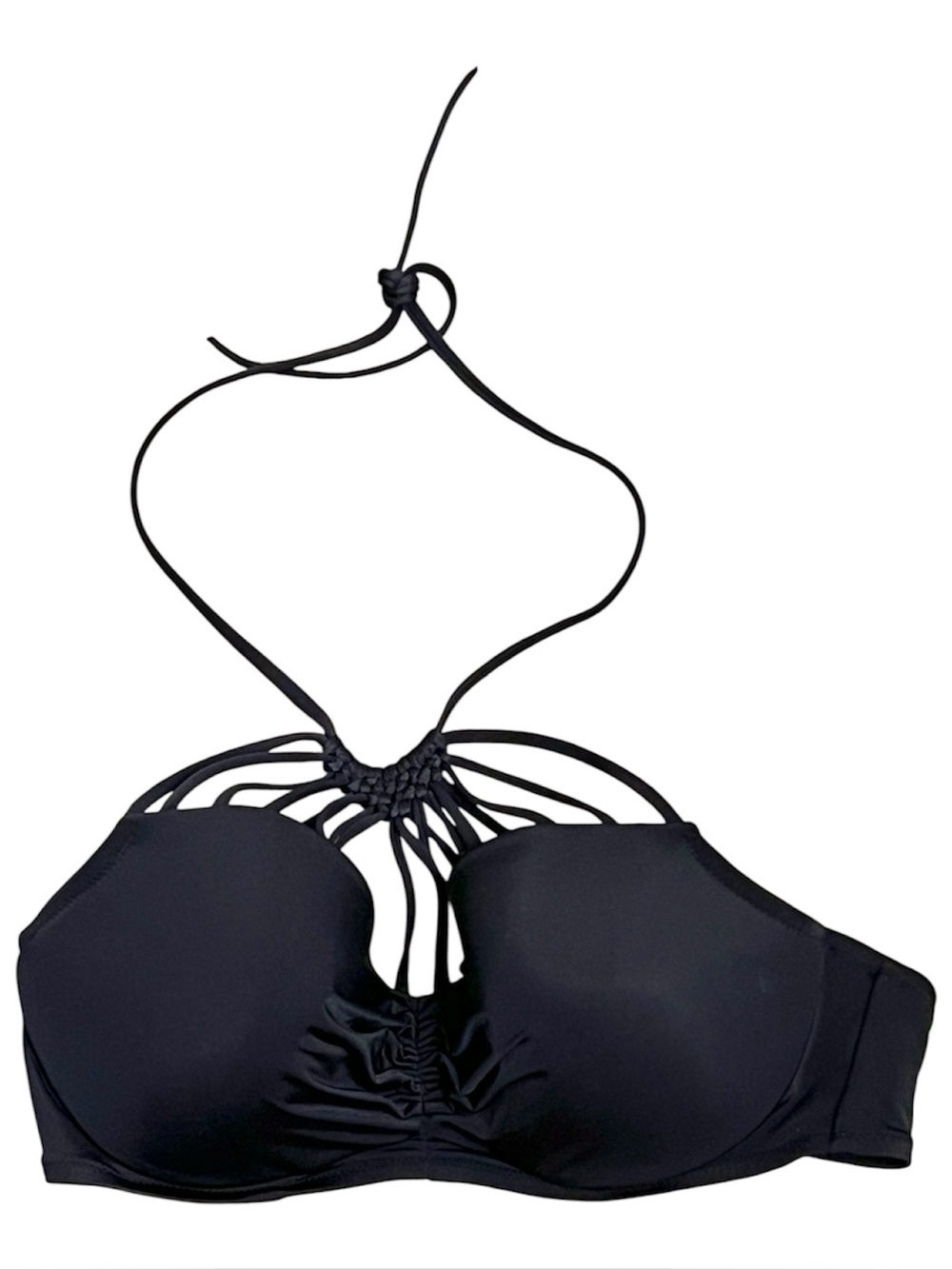 Shade & Shore Black Bikini Top w/Knotted, Strappy Halter Design Padded Cups 38C